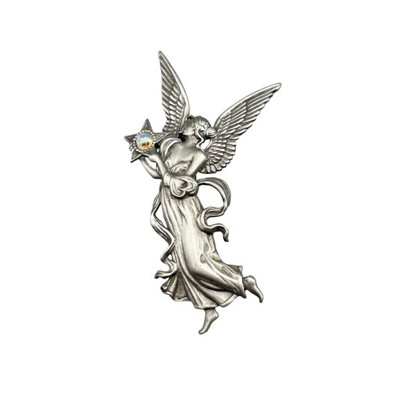 JJ Signed Maiden Angel Or Fairy Pin Brooch Collectible Pewter Jewelry Ornate Pin - Picture 1 of 6